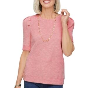 NEW! TALBOTS Jaquard Crenwck Puffy Sleeve Pullover Top 1X.
